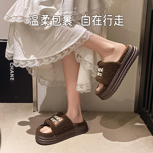 【羊羔绒内里❗️潮CHAO暖拖】流氓兔毛毛拖鞋 女士秋冬外穿时尚厚底防滑家居羊羔绒拖 露趾棉拖鞋 商品图5