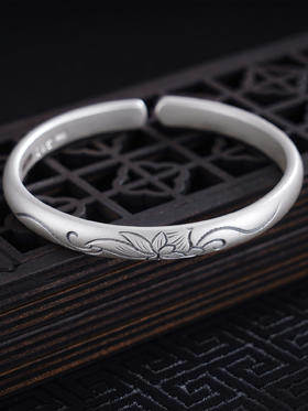 子佩集S999银【清荷玉立】手工纯银手镯原创设计【55021205】2503