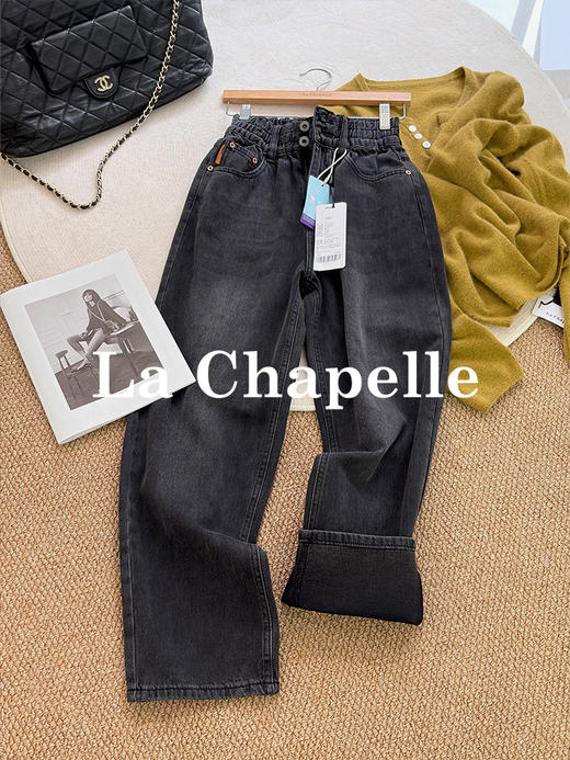 专柜实拍【遮胯显瘦小直筒】拉夏贝尔/La Chapelle复古水洗牛仔裤~松紧高腰！梨形/苹果型显瘦神裤 商品图3