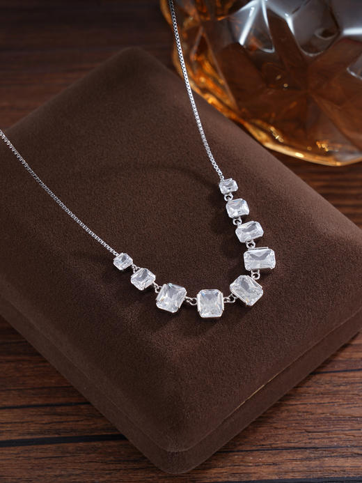 子佩集S925银【涟漪素影】套链【YL-7657】纯银项链时尚小方块锆石2503 商品图0