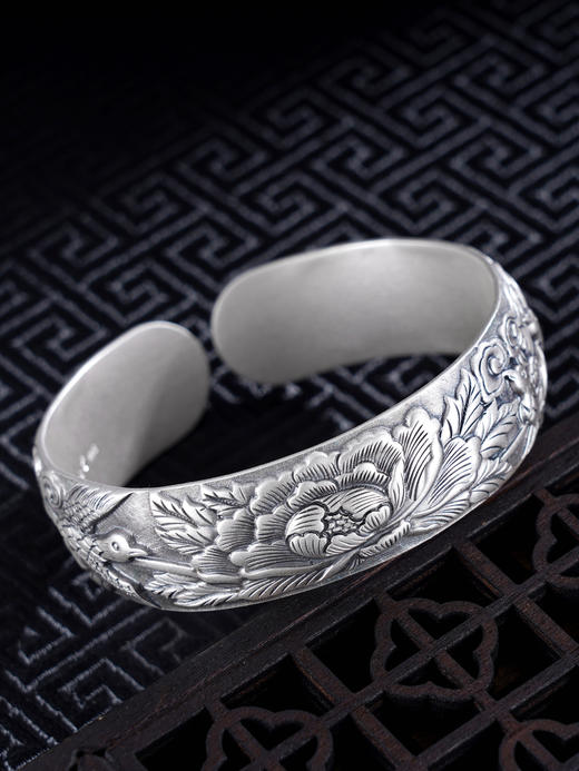 子佩集S999银【凤鸣牡丹】手工纯银手镯原创设计【55091247】2503 商品图0