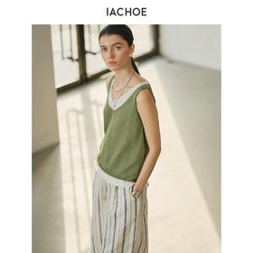 棉仓3631503011-三醋酸针织背心女 25夏假两件V领无袖上衣拼色外穿吊带红色