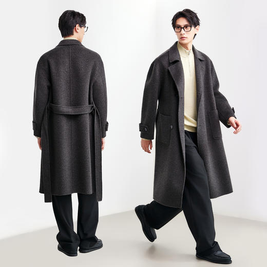 棉仓367823008-羊毛骆驼绒老钱风大翻领毛呢大衣男秋冬双面呢长款呢子外套 商品图3