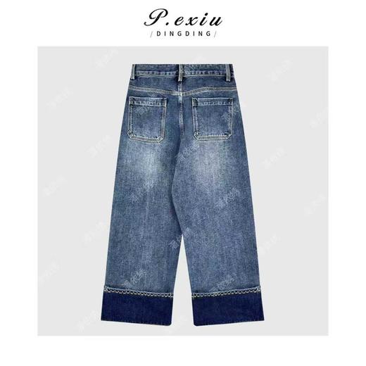 磨毛复古水洗卷边设计显瘦直筒牛仔休闲裤 D1116 商品图1