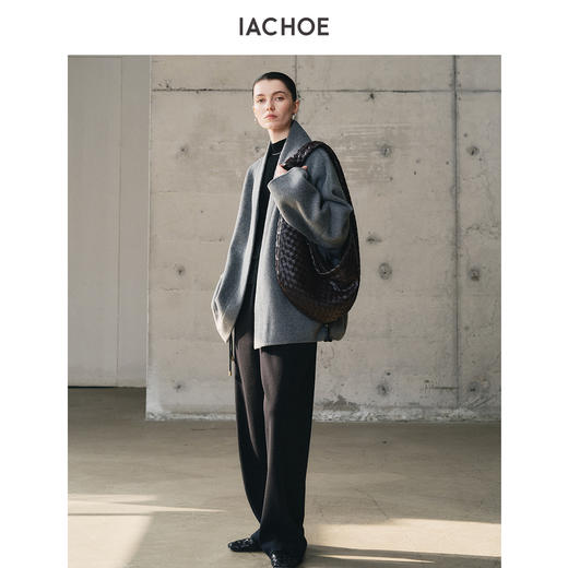 棉仓3671566008-羊毛羊绒双面呢ROW腰带浴袍大衣女 25秋冬短款收腰毛呢外套 商品图2