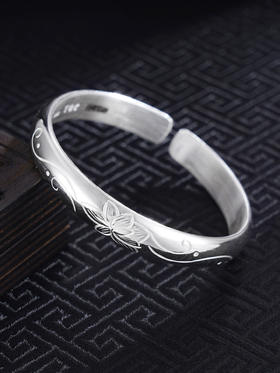 子佩集S999银【碧波莲影】手工纯银手镯原创设计【55021106】2503