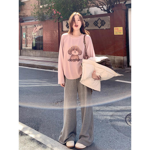 <曾小咸推荐>紫粉色小狗印花休闲T恤女 商品图1