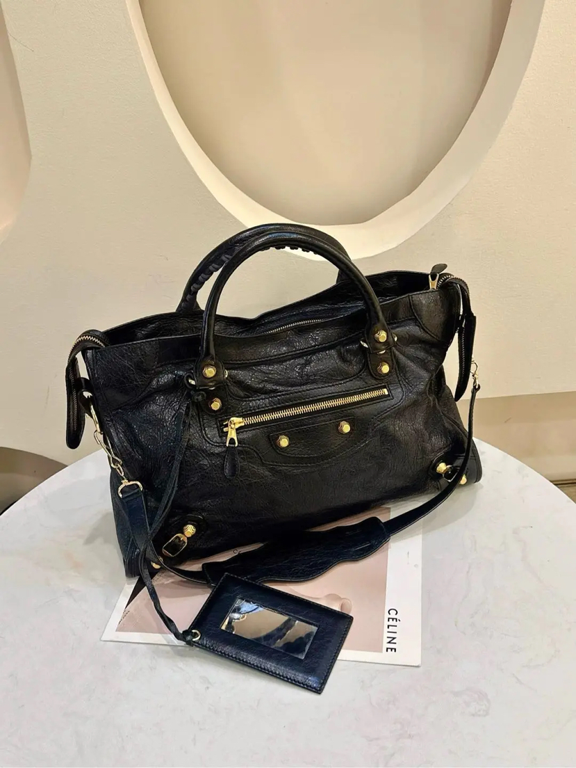 BALENCIAGA CITY 机车包 黑色 油蜡皮 中号