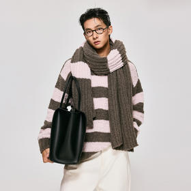 棉仓3671026001-【草莓拿铁】马海毛条纹毛衣围巾圈圈羊毛圆领套头