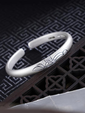 子佩集S999银【婷婷莲影】手工纯银手镯原创设计【55021251】2503