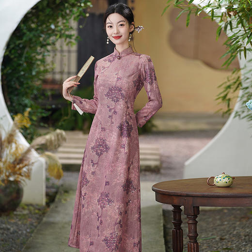 SC22653红色国风新中式秋季长袖改良旗袍2025新款女复古妈妈连衣裙秋冬装 商品图1