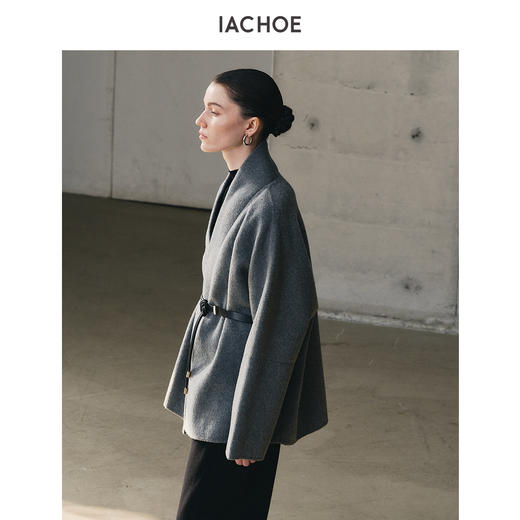 棉仓3671566008-羊毛羊绒双面呢ROW腰带浴袍大衣女 25秋冬短款收腰毛呢外套 商品图0