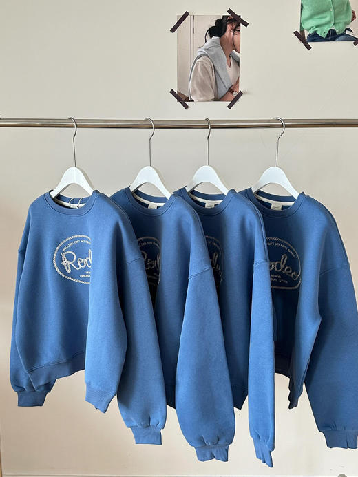 显白北欧蓝💙加绒立体字母植绒刺绣套头卫衣 商品图0