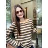 <曾小咸推荐>杏咖条纹宽松长袖休闲T恤 商品缩略图0