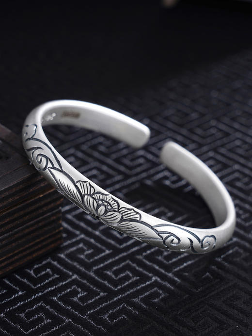 子佩集S999银【菡萏摇曳】手工纯银手镯原创设计【55021248】2503 商品图0