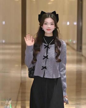 毛织摩丝斜纹里外套长裙~