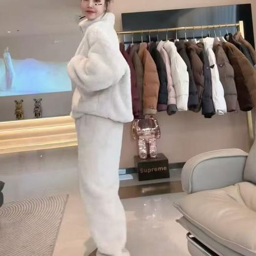 【小香风长袖长裤保暖套装】珊瑚绒加绒加厚立领开衫拉链睡衣家居服女 商品图4