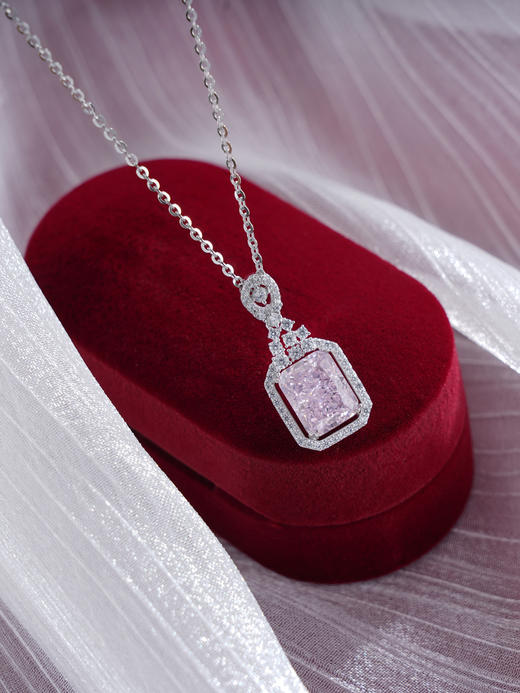 子佩集S925银【粉红之恋】套链【YL-6815】纯银项链时尚粉色方块冰花切锆石2503 商品图0