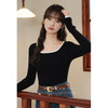 鹿向南「冬日暖阳」撞色方领打底针织衫女秋新款法式修身长袖T恤 商品缩略图0