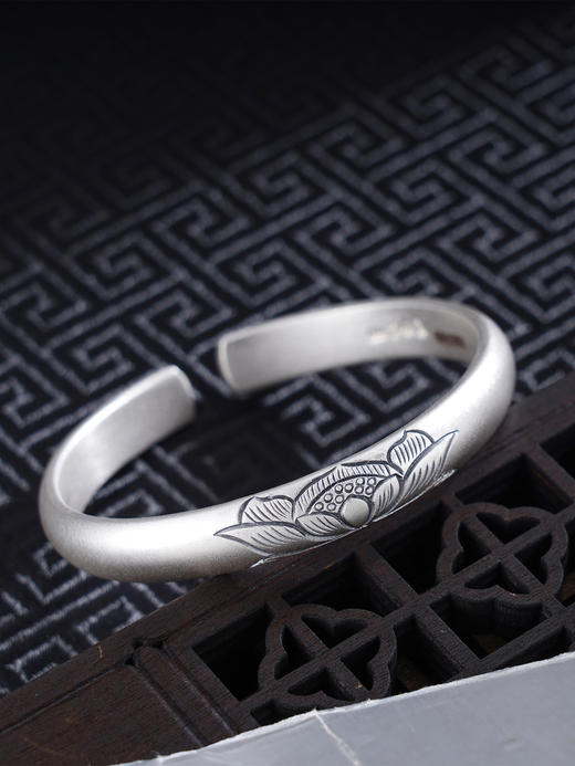 子佩集S999银【碧波荷影】手工纯银手镯原创设计【55021201】2503 商品图0