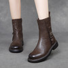 JH3052 2025秋冬轻奢手抓纹头层牛皮拉链马丁靴中靴真皮搭扣休闲女靴 商品缩略图2