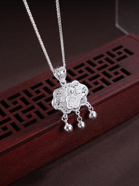 子佩集S990银【祥云入怀】套链【DZ014901】纯银项链儿童祥云花丝锁2503