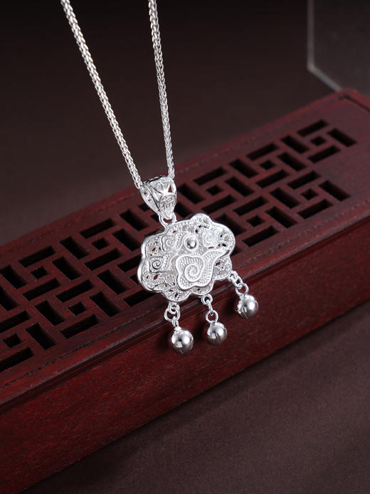 子佩集S990银【祥云入怀】套链【DZ014901】纯银项链儿童祥云花丝锁2503 商品图0