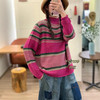 2025秋季新款 复古条纹撞色做旧针织毛衣 宽松高领套头内搭上衣女 商品缩略图2