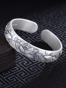 子佩集S999银【鱼花之恋】手工纯银手镯原创设计【55091241】2503