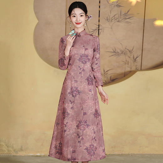 SC22653红色国风新中式秋季长袖改良旗袍2025新款女复古妈妈连衣裙秋冬装 商品图0