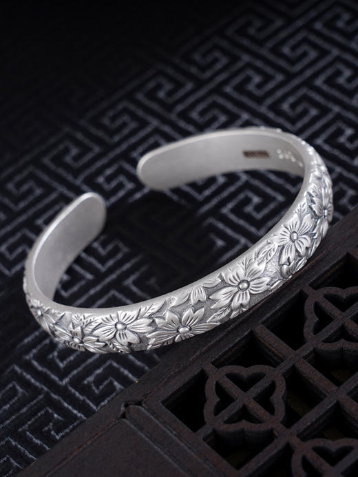 子佩集S999银【花期如梦】手工纯银手镯原创设计【55091222】2503 商品图0