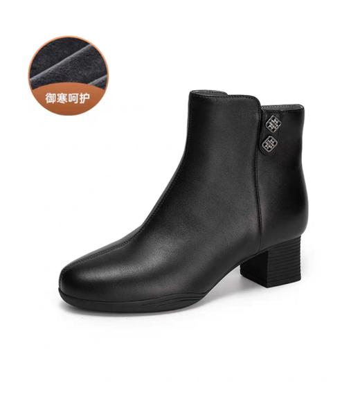 【云粉节】BF楼千百度加绒粗高跟羊皮靴女2025冬季新款增高时装靴保暖显瘦短靴子A25610812吊牌价1199活动价815 商品图0