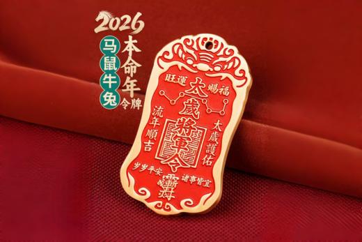 2026丙午年黄铜朱砂太岁将军令牌挂件，吉祥安康护佑 商品图0