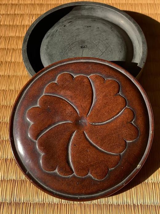 圆形端石硯与黄杨木葵花盖，顺丰包邮 商品图0