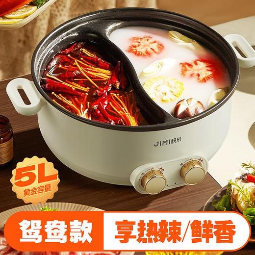 🔥【全新升级款！积米5升大容量鸳鸯电火锅家用多功能一体锅HP-101】 双旋钮 [ 自由控 ]🌸热辣鲜香聚一锅 🤩鸳鸯美食双重奏：你喜清汤 我爱麻辣😍 商品图0