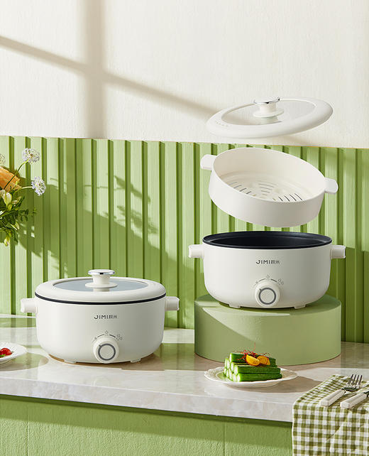 💜【积米3升电火锅家用多功能蒸煮炒一体锅HG305📣】✅双重防护，高温断电保护，缺水自动断电✅3L黄金容量，加蒸笼双层可达6L大容量 商品图0