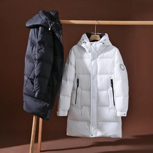 D111704冬季90鹅绒中长款羽绒服加厚保暖防寒连帽冬装休闲外套 商品图2