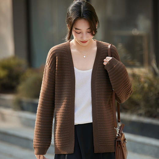 丁摩 随性舒适V领纯羊毛针织开衫9316 商品图3