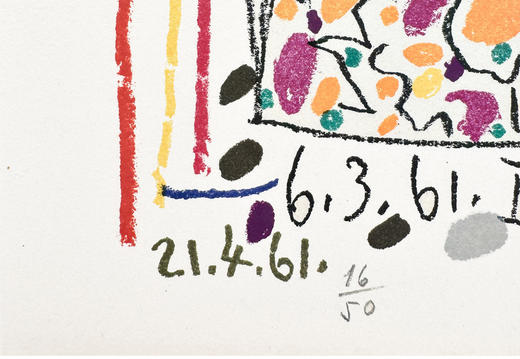 独角鹿西洋古董 1961年法国出品西班牙艺术家签名创作彩色石版画「Le Picador II骑士 II」 商品图5