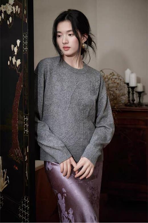 Gesamy格桑米前片绣花圆领毛衣25W-2568 商品图3