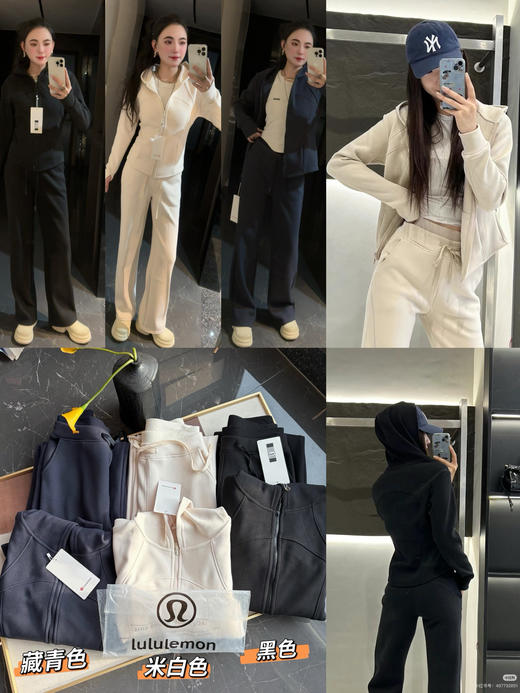 lu家新款女士外穿加绒加厚显瘦保暖抗风连帽套装 商品图0