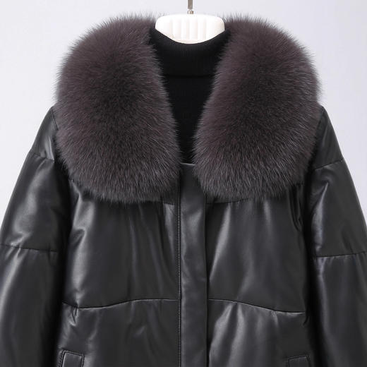 丁摩 海宁真皮羽绒服女中长款显瘦鹅绒服头层绵羊皮衣 商品图1