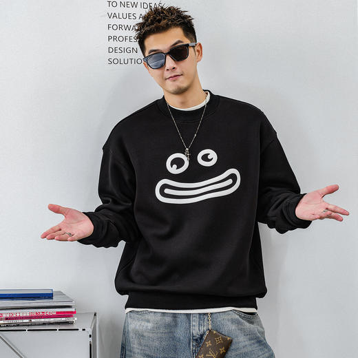 徐太浪【街头风 卡通笑脸】印花卫衣男秋冬款休闲纯棉内搭打底衫 商品图1