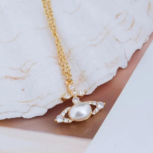 春日限定【抢先购】Vivienne西太后土星钻石珍珠项链银色/耳钉银色  西太后土星钻石珍珠项链金色/耳钉金色 -mi_bba 商品图7