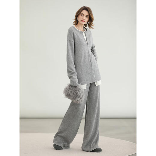 COCOBELLA简约圆领灰色拉链毛衣女秋冬休闲套头针织衫MZ3301 商品图1