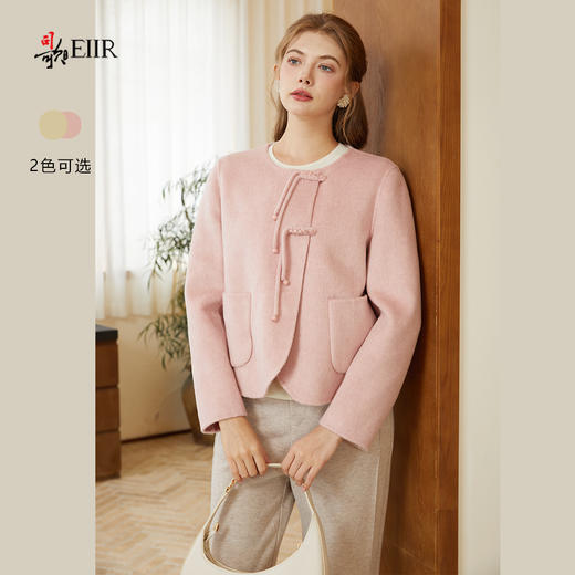 司歌绵羊毛国风双面尼外套大衣女圆领短款Q92G285 商品图0