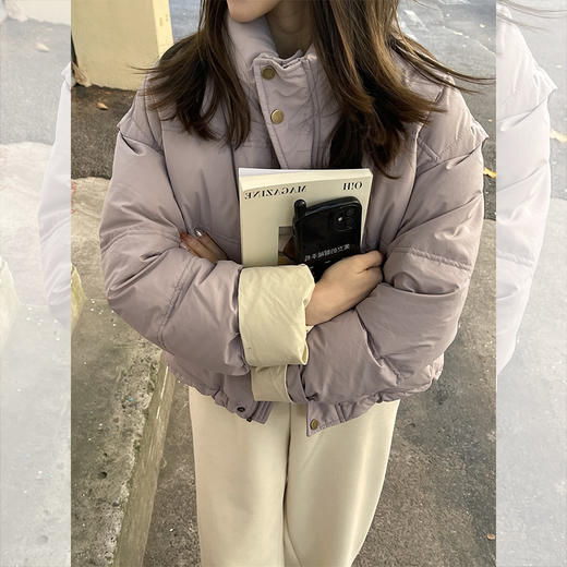 西遇拼接袖口短款棉服女冬季新款立领宽松加厚小个子面包服SS051831 商品图2