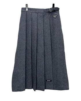 女款棉质皮扣百褶半裙hu020