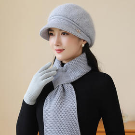 雀说 高级感优雅护耳保暖兔毛帽子围巾两件套针织帽M3905