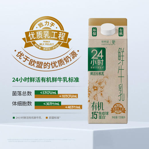 新希望（华西）屋顶盒有机24小时鲜牛奶720ml 商品图2